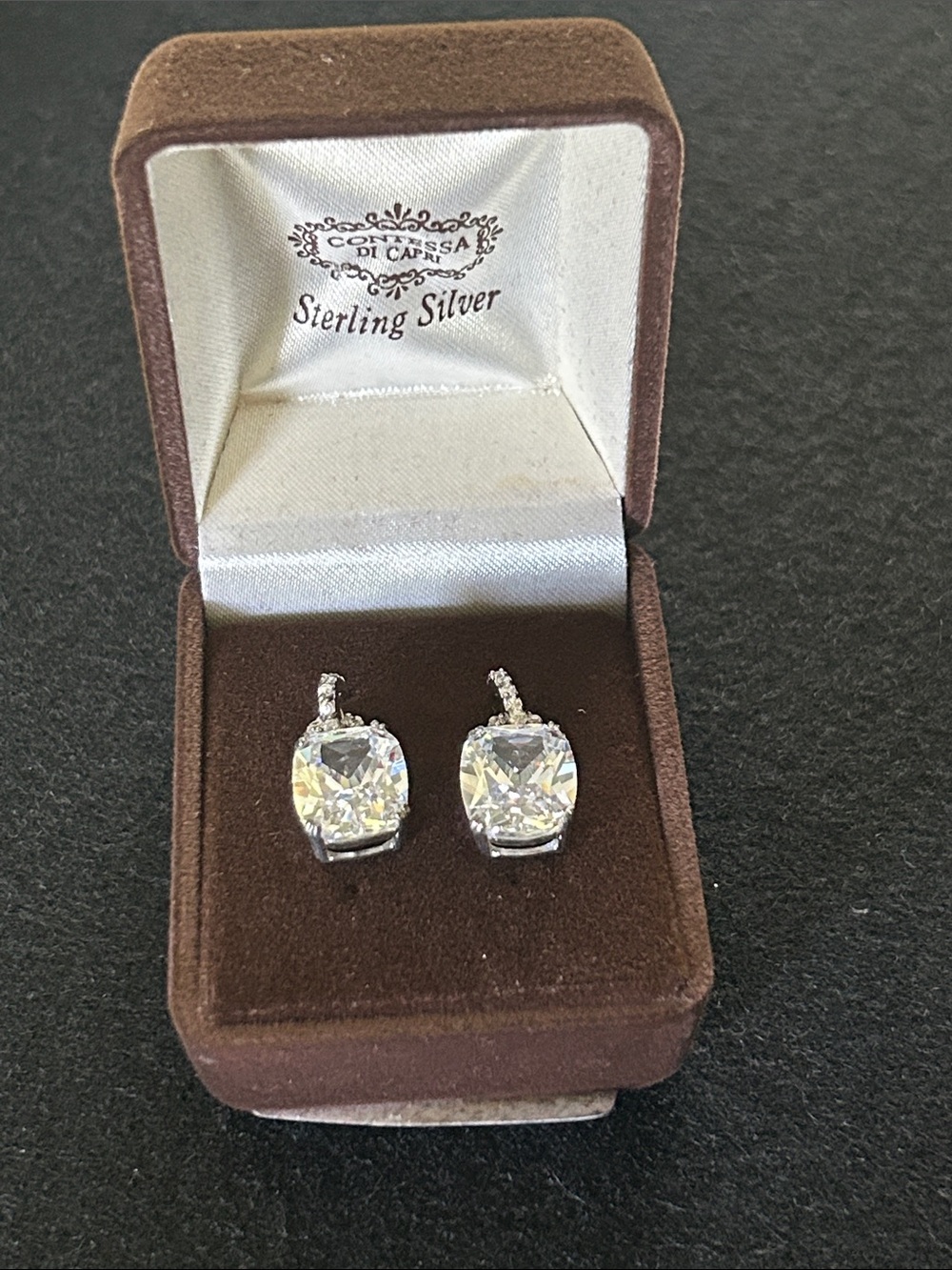 Sterling Silver White Cushion-Cut Cubic Zirconia Earrings